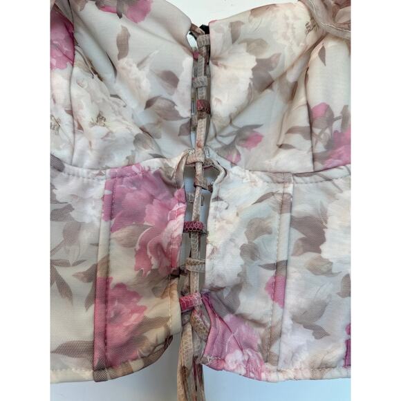 Windsor NWT Floral Mesh Lace-Up Corset Top Fairycore Off Shoulder 💐✨ - Picture 4 of 6